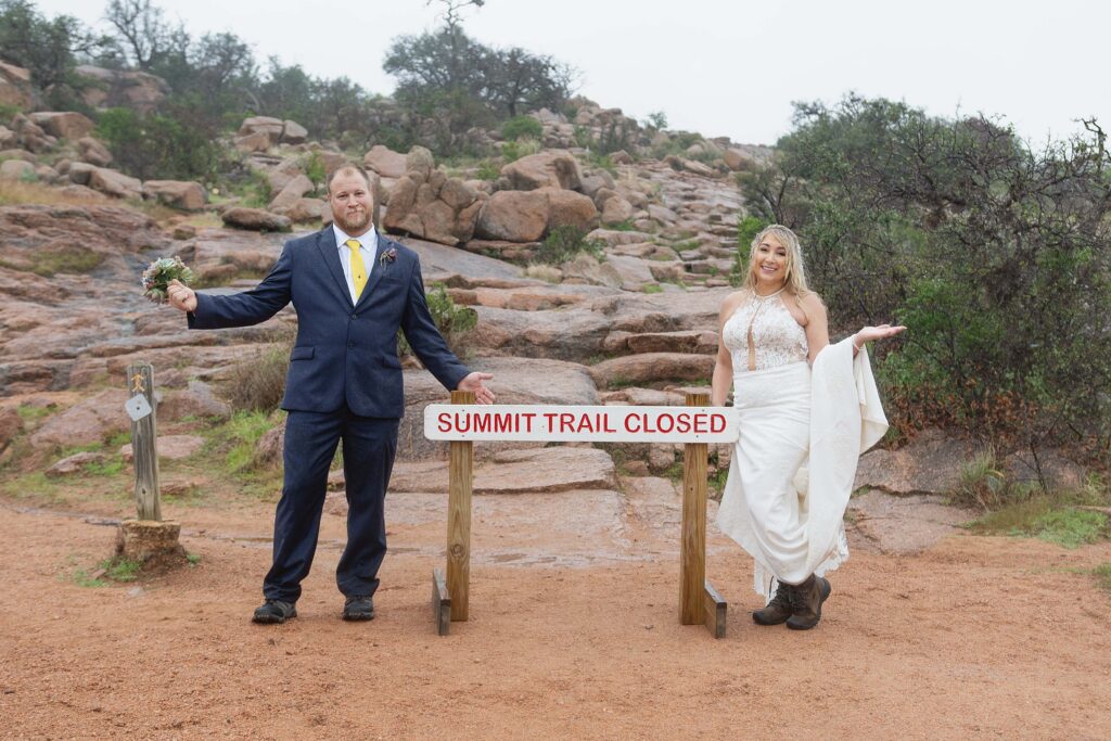 Enchanted Rock Elopement rainy wedding day