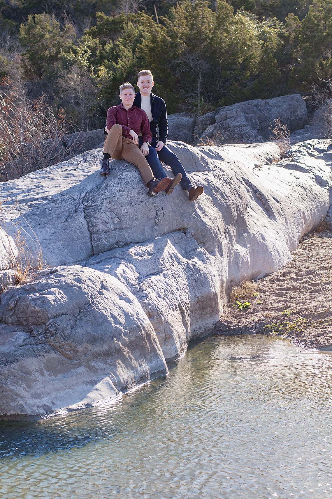 Pedernales Falls State Park same sex engagement portrait