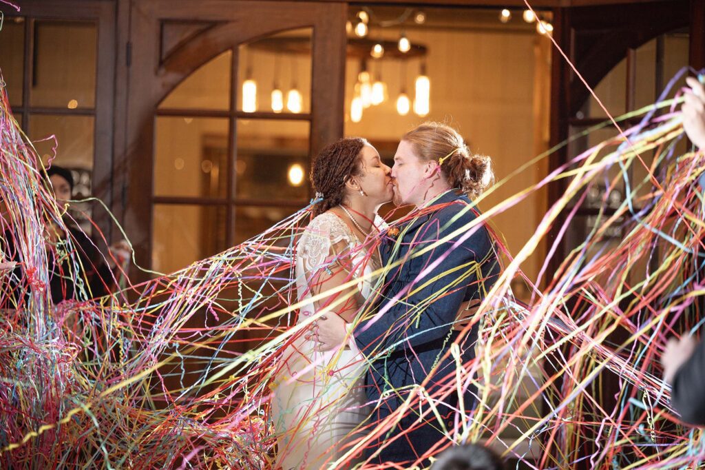 Houston wedding grand exit with streamers